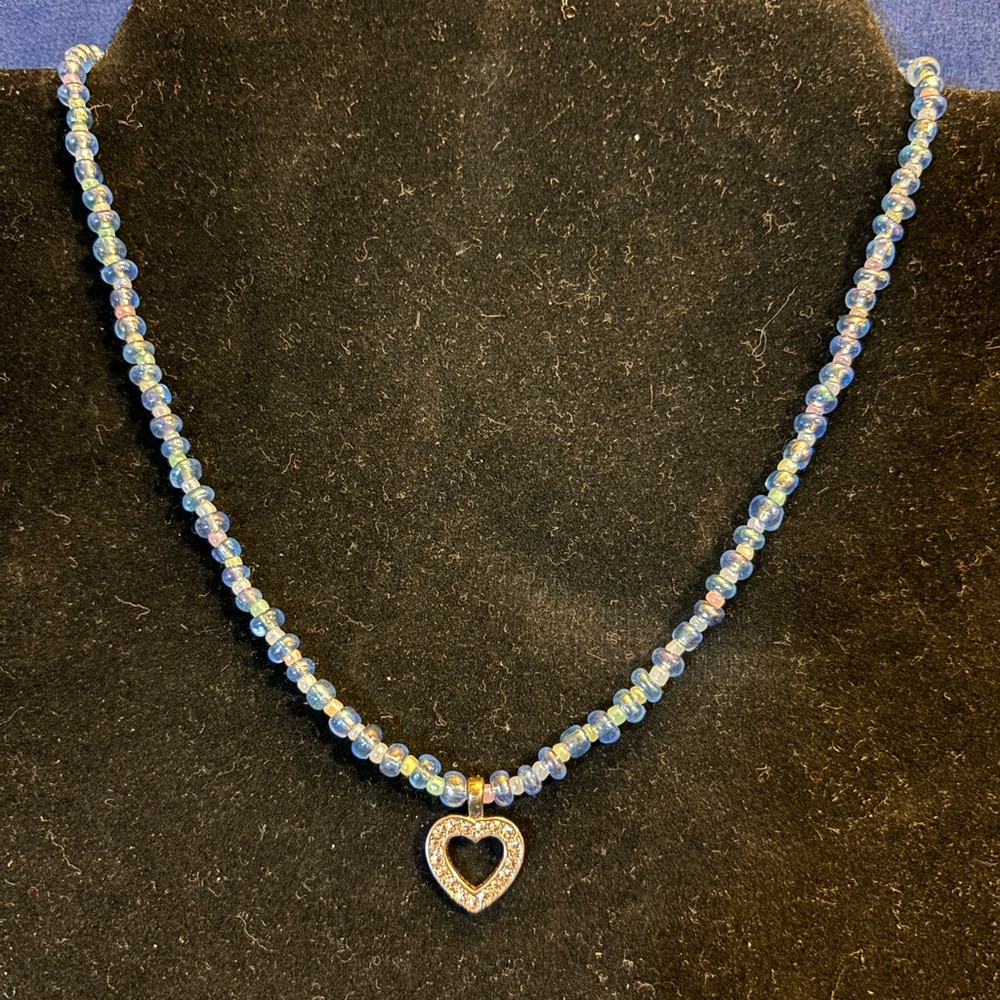 Handmade Necklace glass beads with heart pendant
